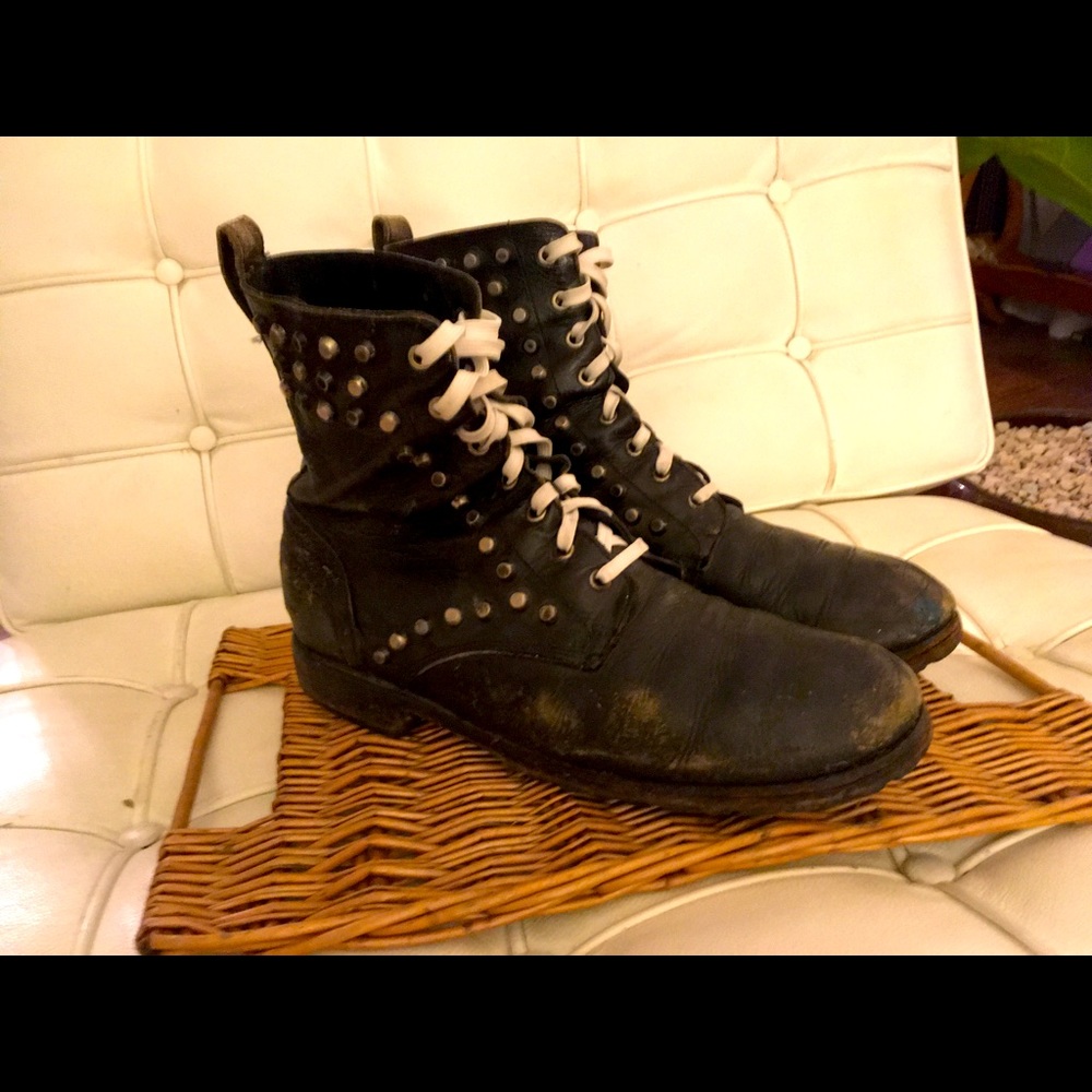 Frye Mens Biker Boot Black Leather 10